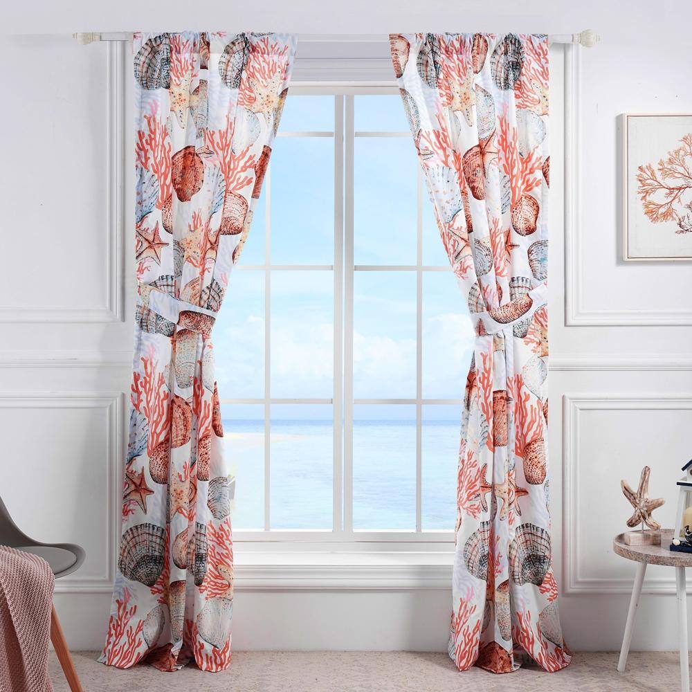 Left. Greenland Home Fashions - Greenland Home Fashions Beach Days Window Panel Pair - 42x84" Coral - Coral.