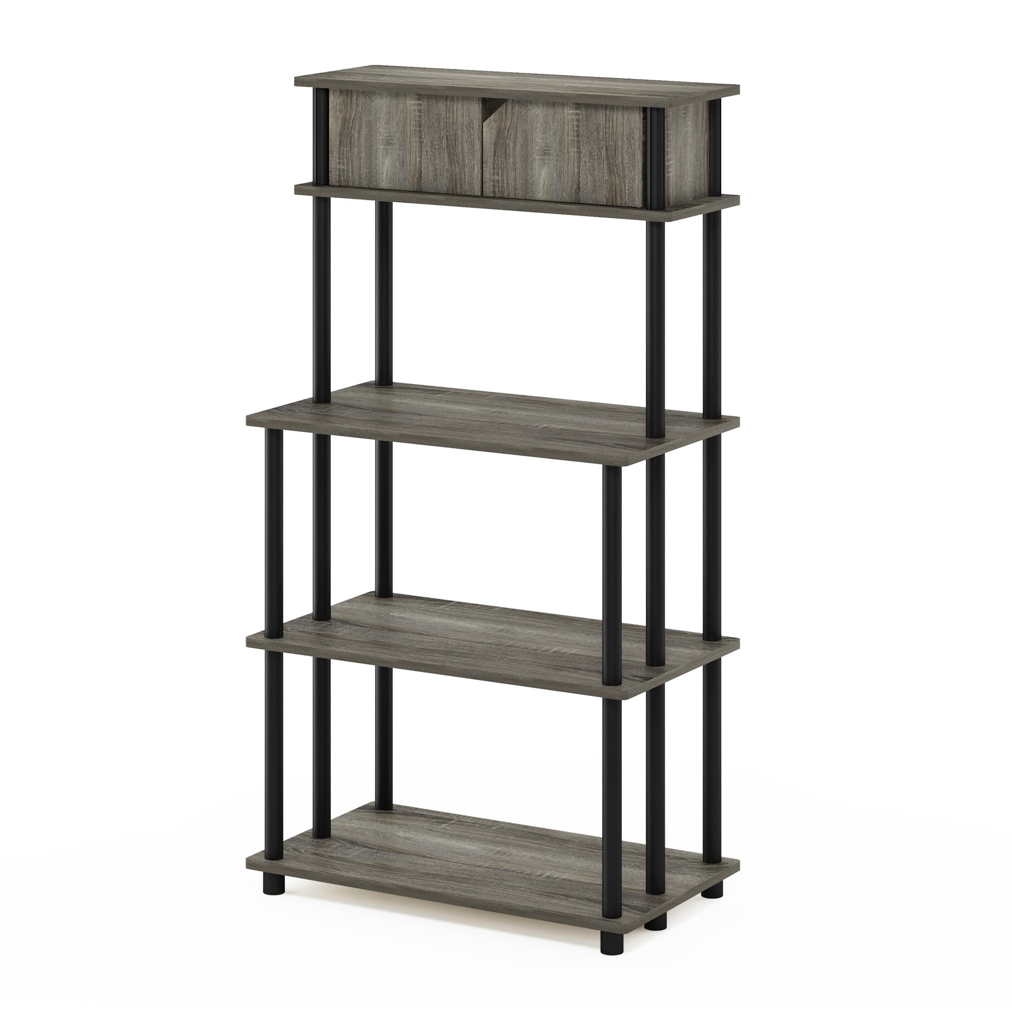 Furinno - Turn-N-Tube Toolless Kitchen Storage Shelf with Top Cabinet - French Oak Grey/Black