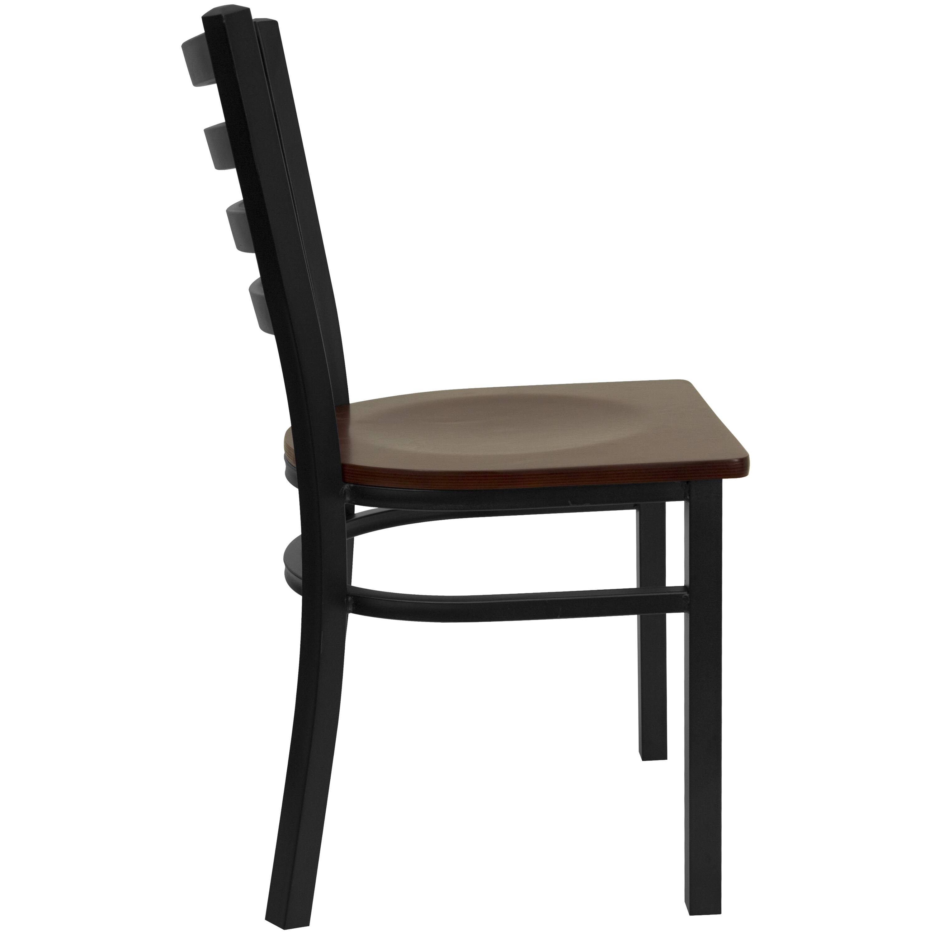 Alt View 6. Emma + Oliver - Ladder Back Metal Restaurant Dining Chair - Mahogany Wood Seat/Black Metal Frame.
