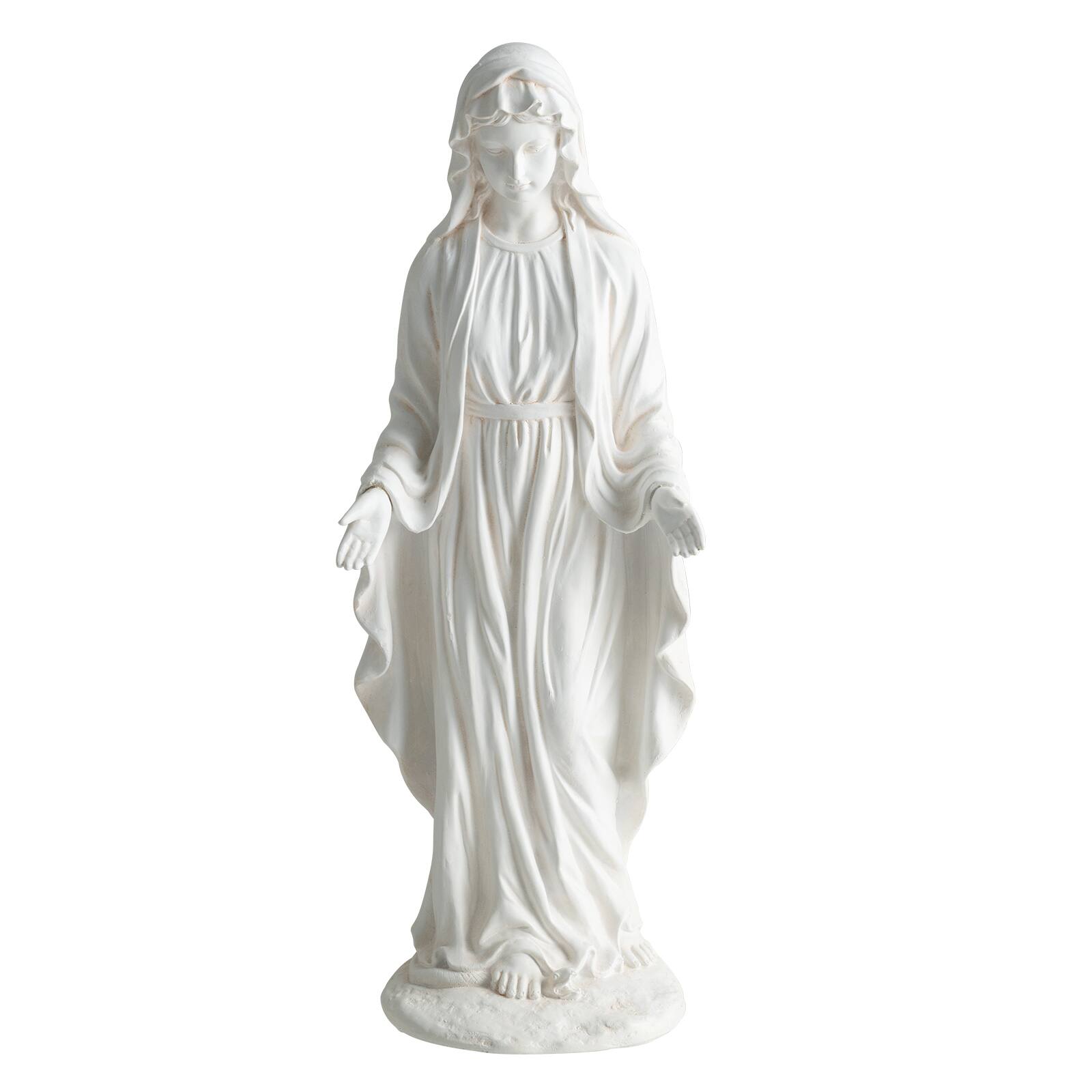 Costway - 29.5" Virgin Mary Statue Tall Outdoor Religious Sculpture with Aged Finish for Yard - White