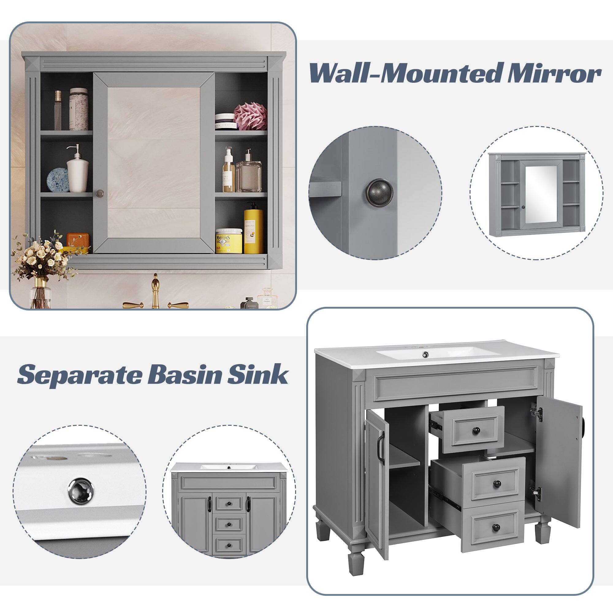 Wall-Mounted Mirror  
Separate Basin Sink