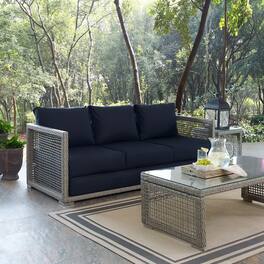 Aura Outdoor Patio Wicker Rattan Sofa by Modway - Gray Navy