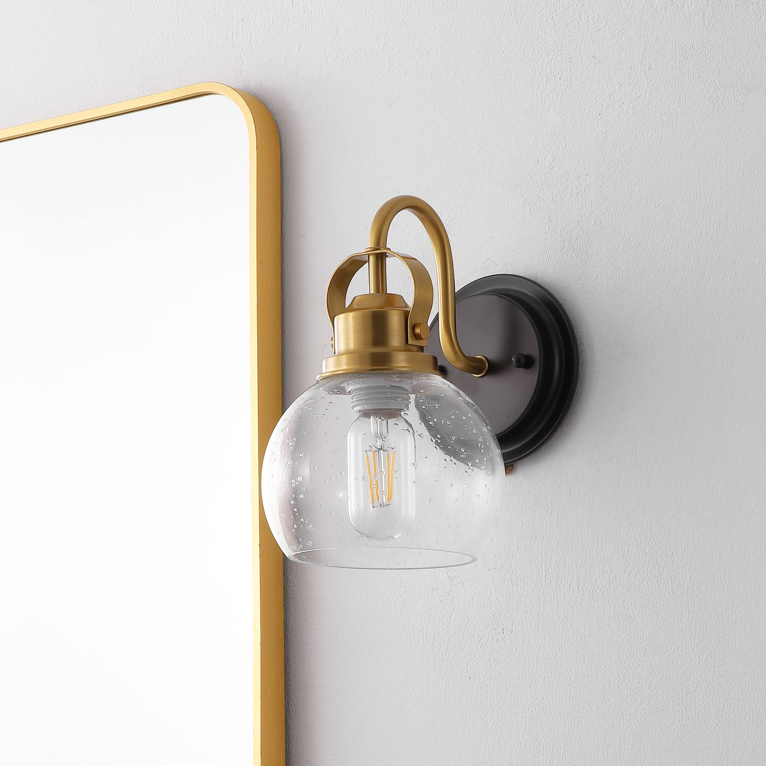Alt View 5. Jonathan Y - Shirley 6" 1-Light Farmhouse Metal LED Vanity Light with Seeded Glass Globe Shade, Brass Gold/Oil Rubbed Bronze - Brass Gold/Oil Rubbed Bronze.