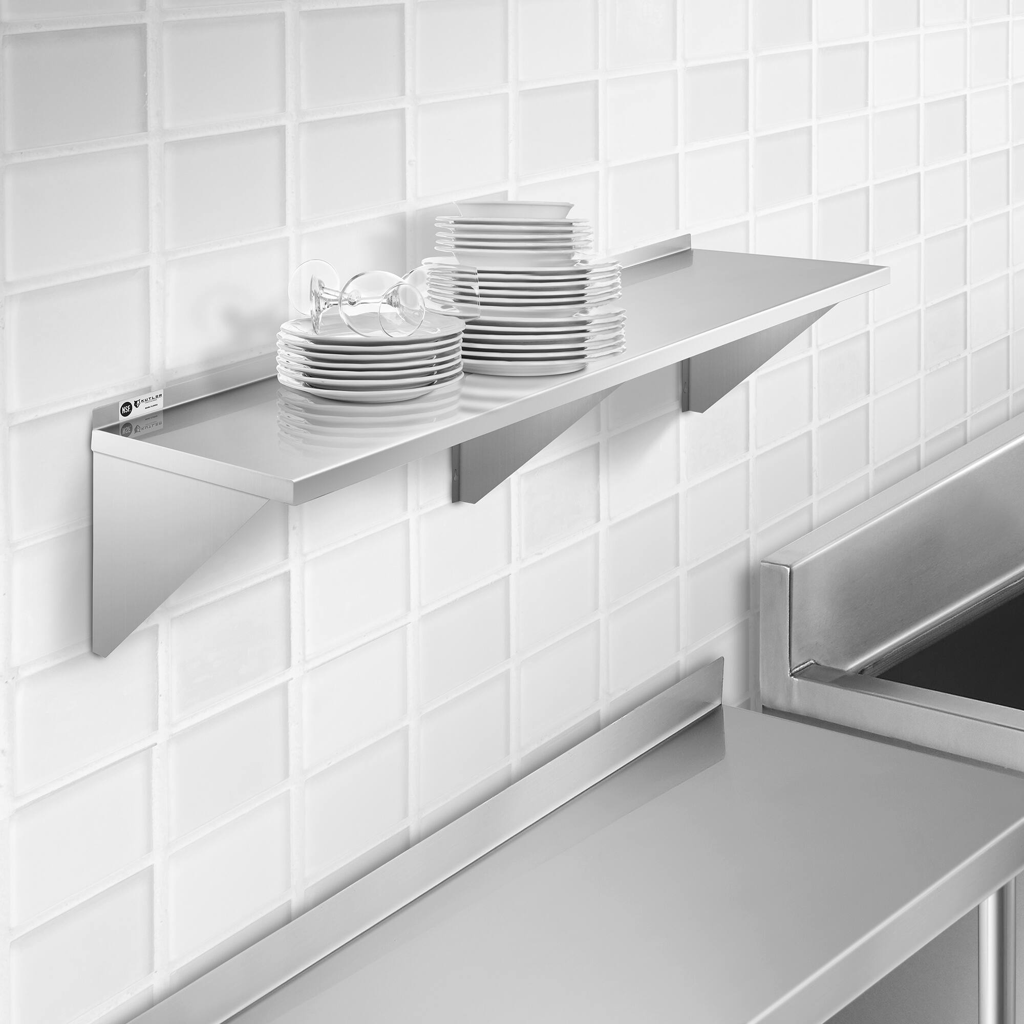 Alt View 5. KUTLER - Stainless Steel Shelf - NSF Commercial Kitchen Wall Shelving - Silver.