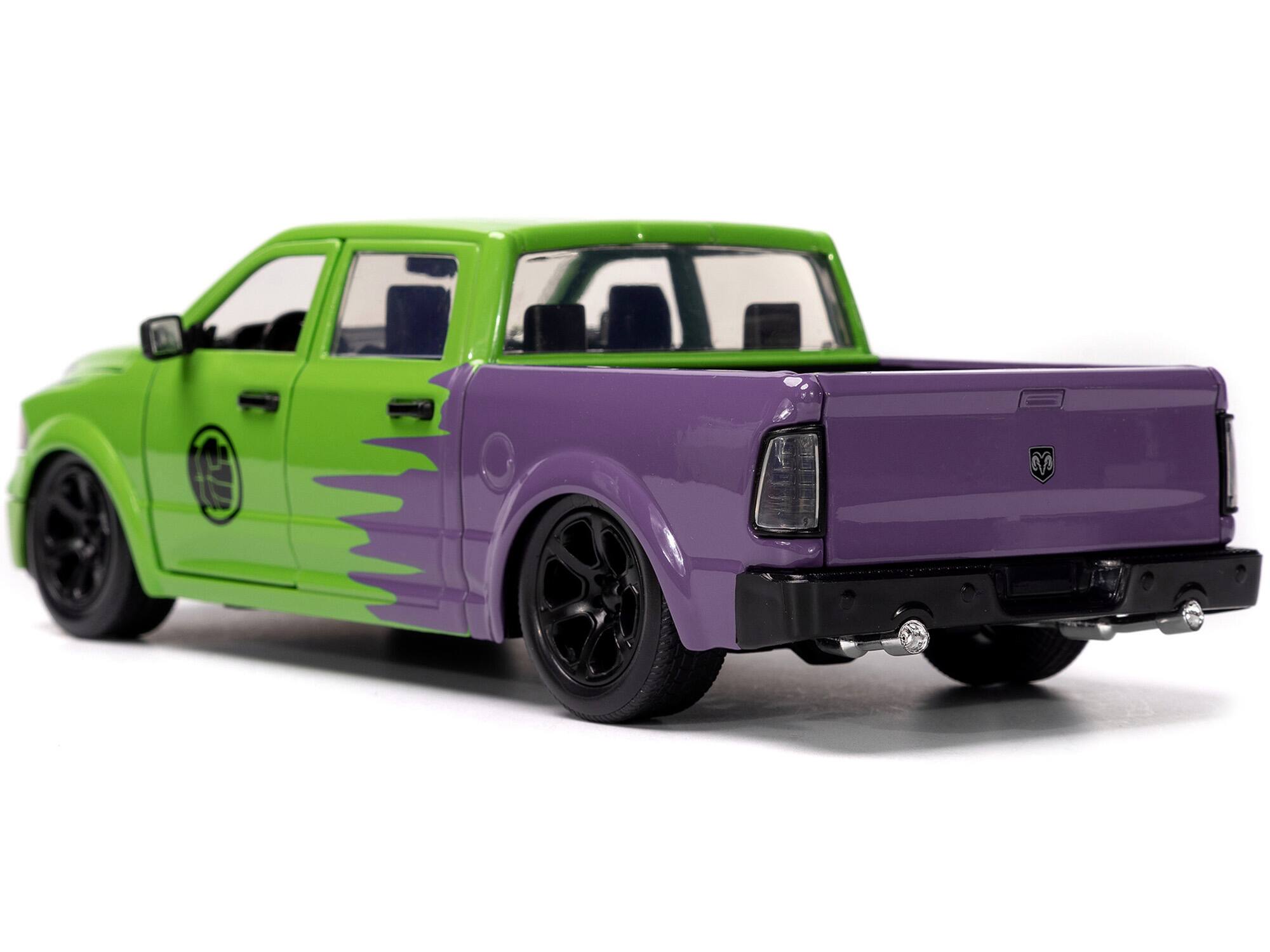 Alt View 1. Jada - 2014 RAM 1500 Pickup Truck Green and Purple and Hulk Diecast Figure "Marvel Avengers" "Hollywood Rides" Series 1/24 - Green,Purple.