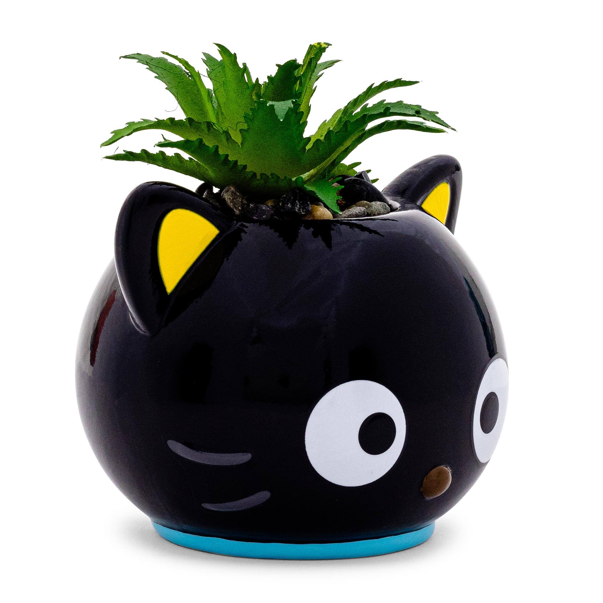 Alt View 1. Silver Buffalo - Sanrio Chococat 3-Inch Ceramic Mini Planter With Artificial Succulent - Black.