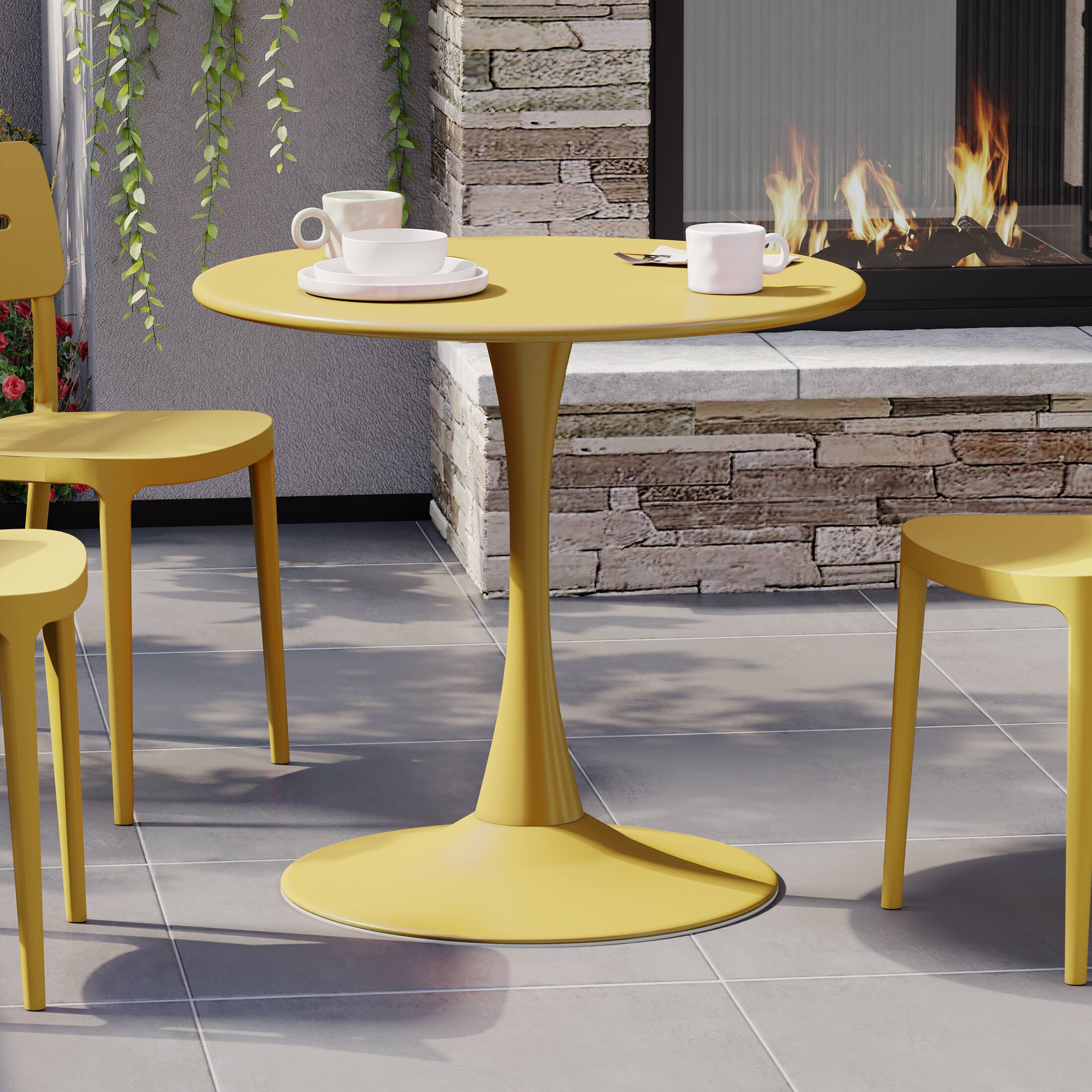Angle. WestinTrends - WestinTrends Playa 31.5" Round Outdoor Indoor Metal Cocktail Dining Table - Yellow.