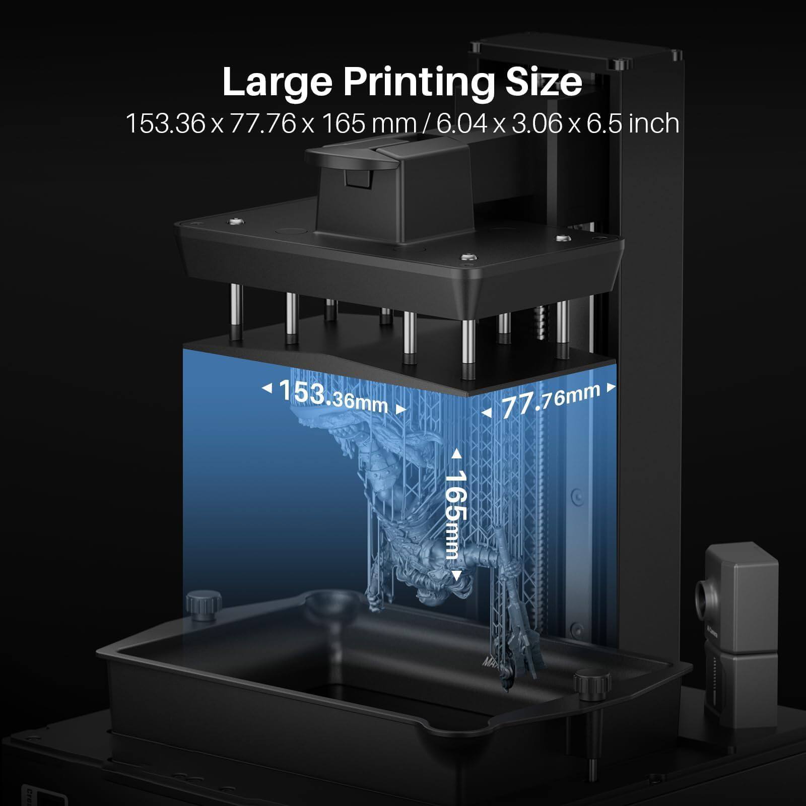 Large Printing Size  
153.36 x 77.76 x 165 mm / 6.04 x 3.06 x 6.5 inch  

153.36mm  
77.76mm  
165mm