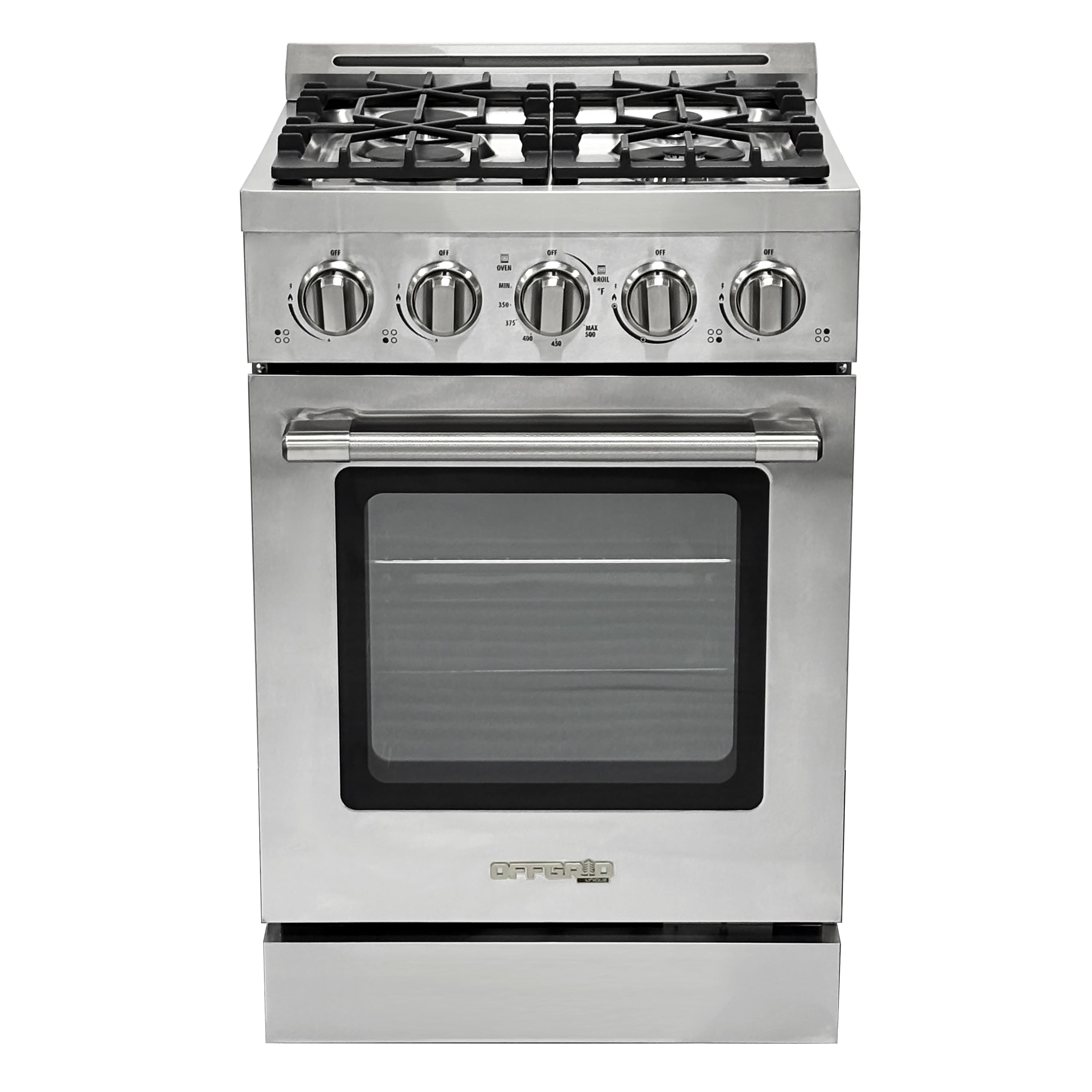 Unique Appliances - Off-Grid 24 in. Wide 4 Burner 3.75 Cu. Ft. Freestanding LP Gas Range with Waist-High Broiler and Manual Clean - Stainless Steel