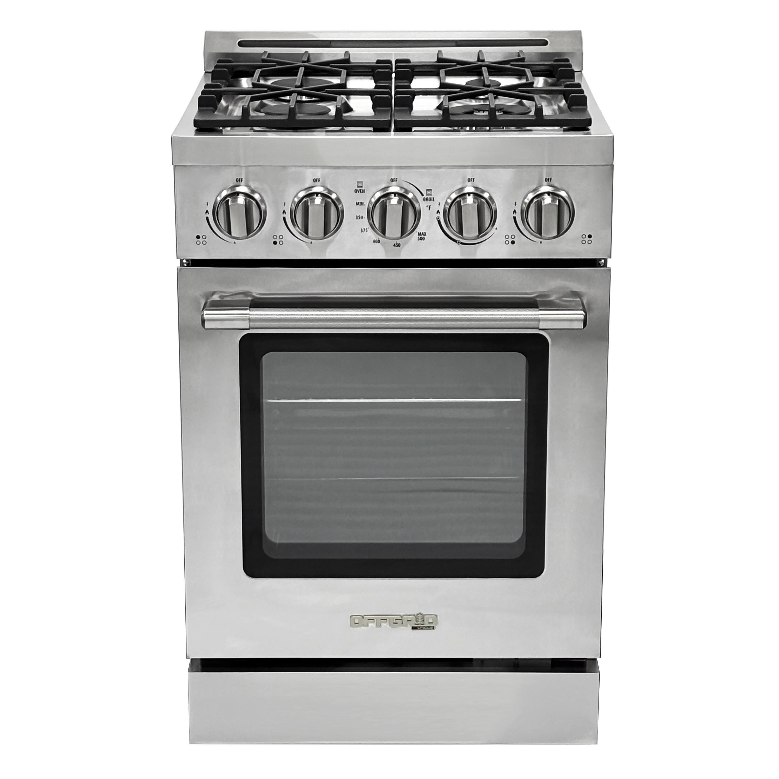 Front. Unique Appliances - Off-Grid 24 in. Wide 4 Burner 3.75 Cu. Ft. Freestanding LP Gas Range with Waist-High Broiler and Manual Clean - Stainless Steel.