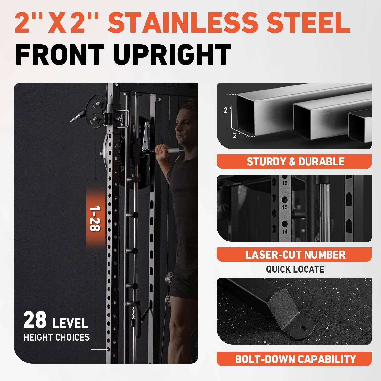 2"X2" STAINLESS STEEL FRONT UPRIGHT

2" STURDY & DURABLE

1-28 LASER-CUT NUMBER QUICK LOCATE

28 LEVEL HEIGHT CHOICES

BOLT-DOWN CAPABILITY