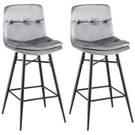 Costway - Set of 2 Velvet Bar Stools Bar Height Kitchen Dining Chairs with Metal Legs - Gray