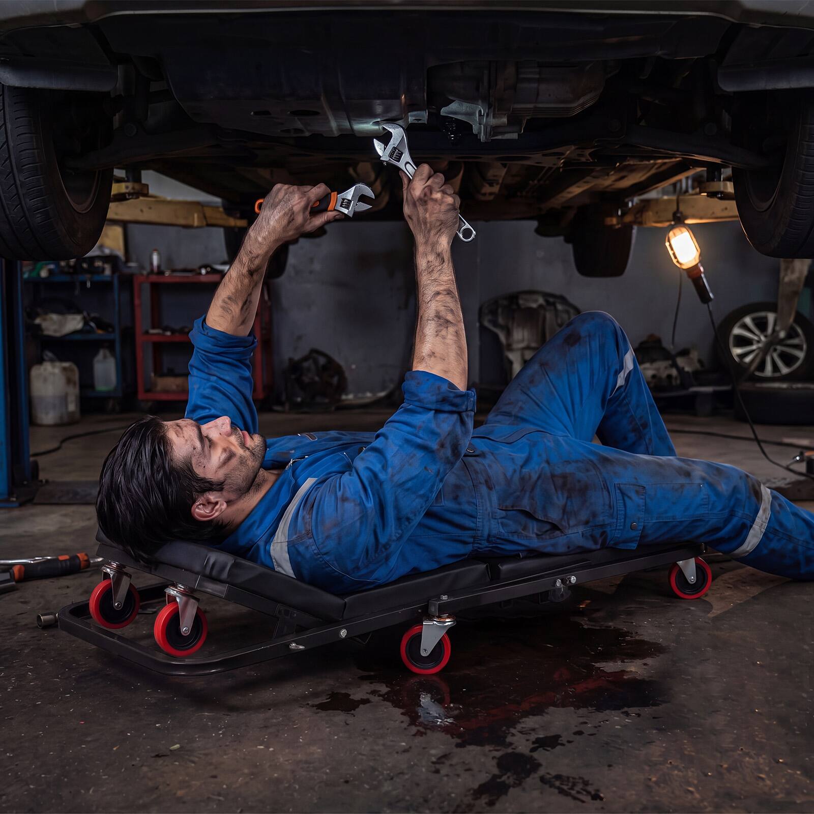 Alt View 1. Costway - Costway 41" Foldable Mechanic Creeper with 6 Wheels, Adjustable Low Profile Creeper - Black.