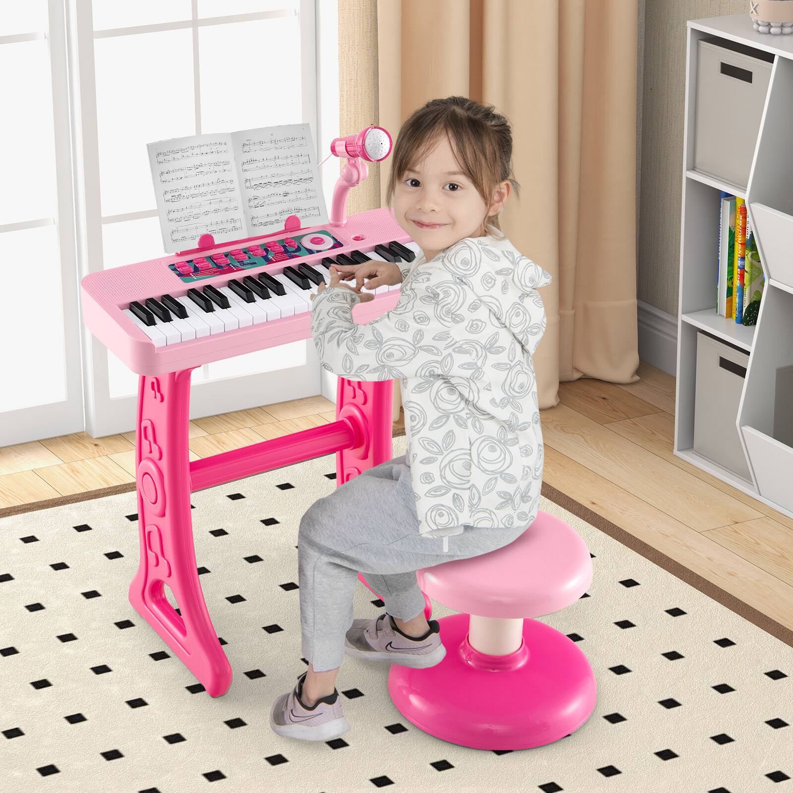 Alt View 11. Costway - 37-Key Kids Piano Keyboard Toy Musical Electronic Instrument with Stool - Pink.