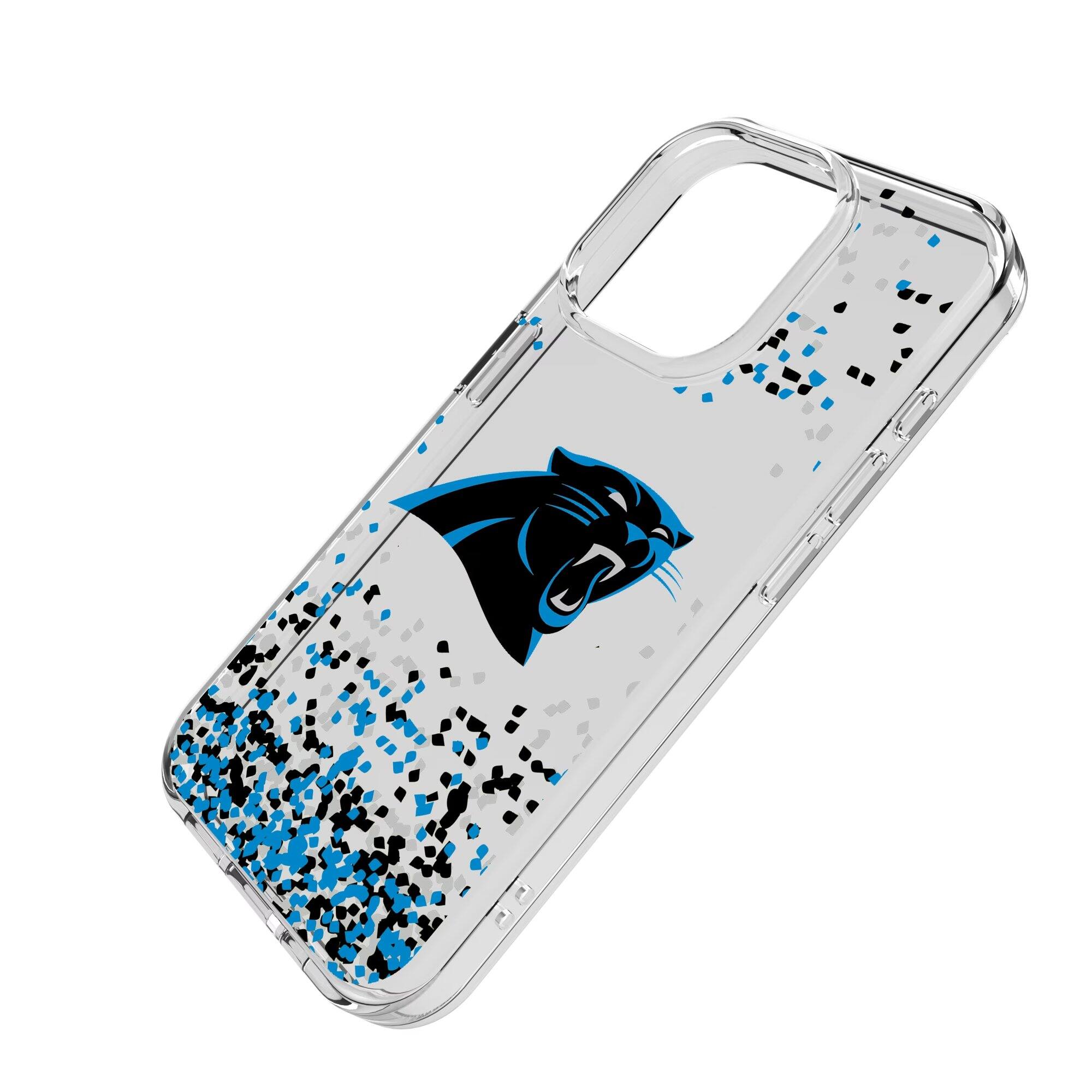 Alt View 1. Keyscaper - Carolina Panthers iPhone Clear Case with Confetti Design - 15 Pro - Multicolor.