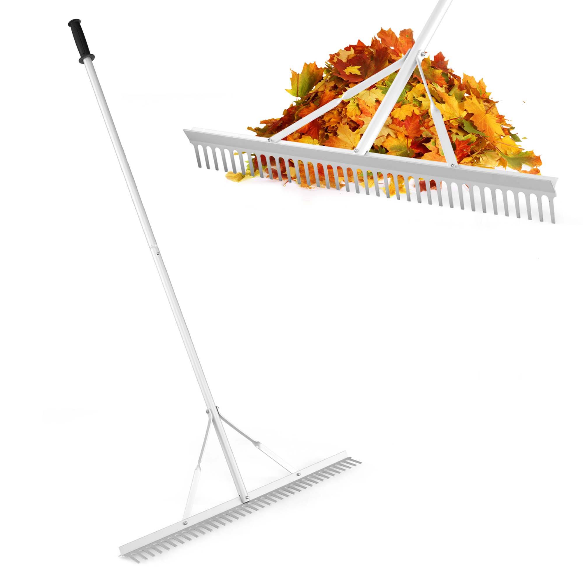 Costway - Landscape Rake with 36" Head & 68" Handle Heavy-Duty Aluminum Leaf Rake for Lawns - Silver