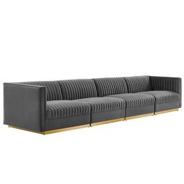 Sanguine Channel Tufted Performance Velvet 4-Seat Modular Sectional Sofa by Modway - Gray