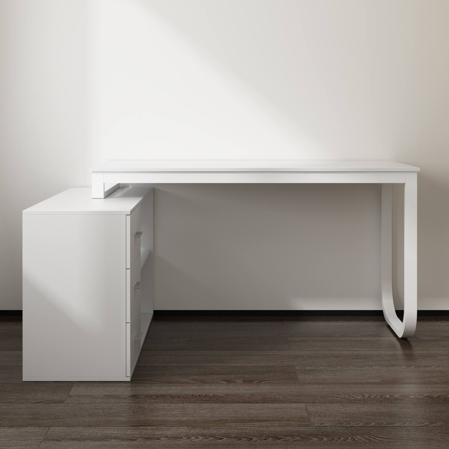 Front. Famapy - Famapy L - Shaped Computer Desk with Multi - Color Options: Ample Storage & Sturdy U - Frame for Home Office/Gaming - White.