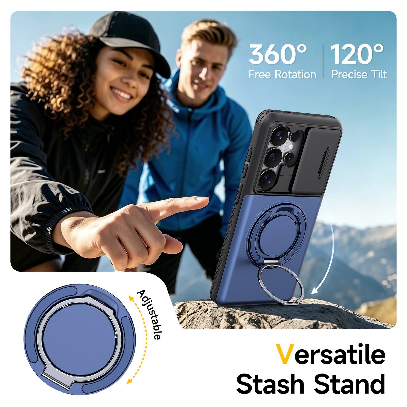 360° 120° Free Rotation | Precise Tilt  
Adjustable  
Versatile Stash Stand