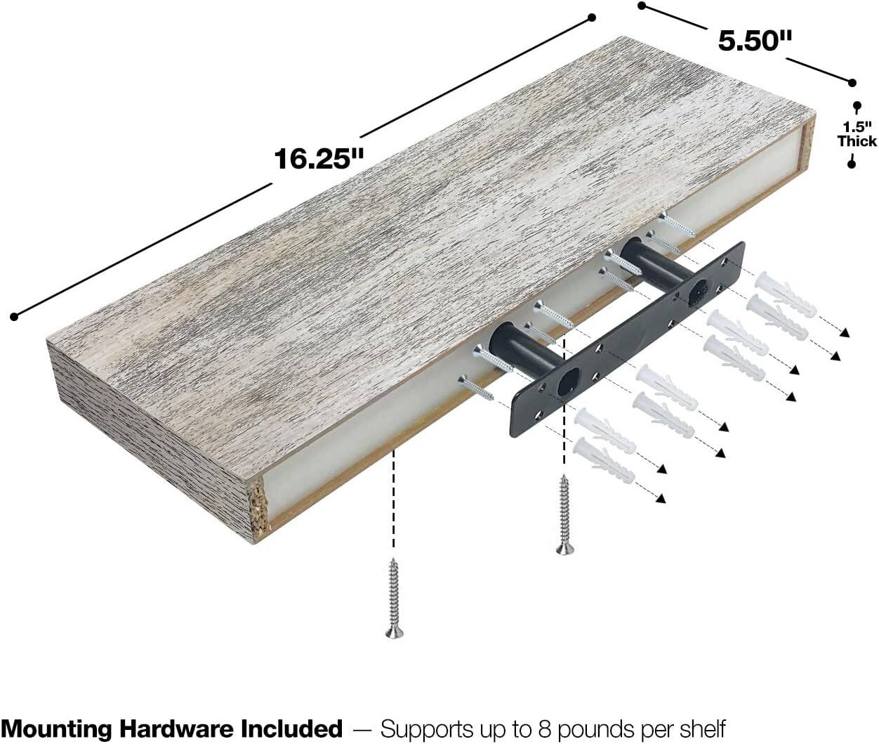 1.5" Thick, 5.50", 16.25", Mounting Hardware Included - Supports up to 8 pounds per shelf