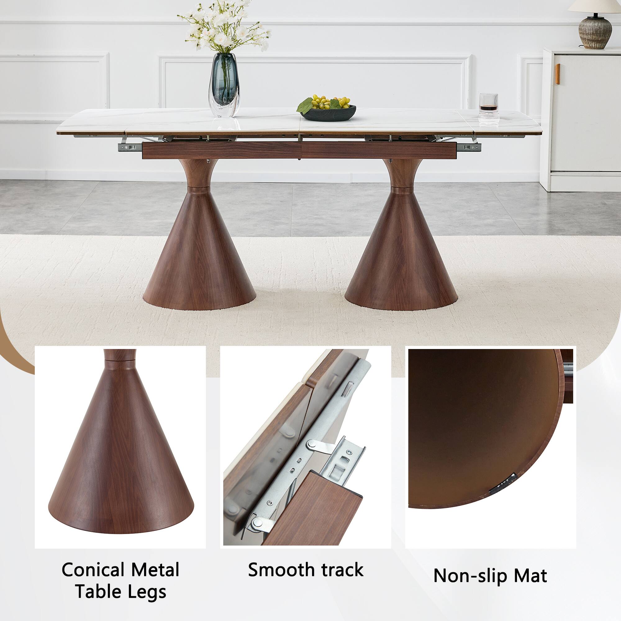 Conical Metal Table Legs  
Smooth track  
Non-slip Mat