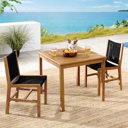 Vienna 3-Piece Outdoor Patio Teak and Rope Dining Set with Armless Chiars by Modway - Natural Black