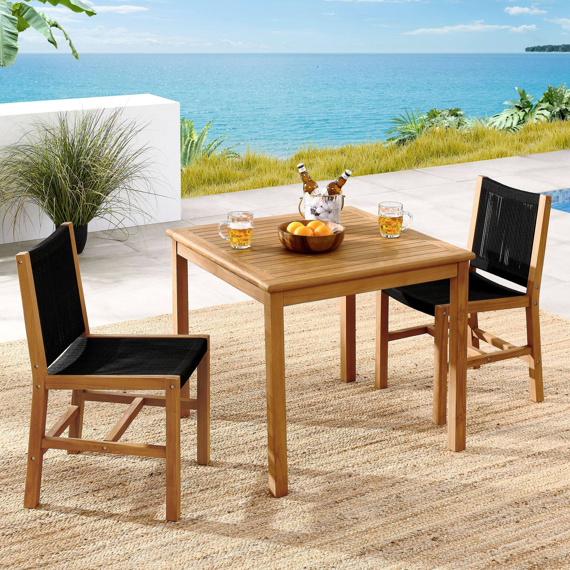 Front. Modway - Vienna 3-Piece Outdoor Patio Teak and Rope Dining Set with Armless Chiars by Modway - Natural Black.