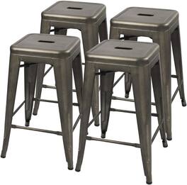 Hivvago - Set of 4 - 24-in. Indoor/Outdoor Backless Stacking Gunmetal Grey Metal Barstools - Gray