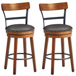 Costway - Set of 2 BarStool 25.5" Swivel Counter Height Dining Chair with Rubber Wood Legs - Brown