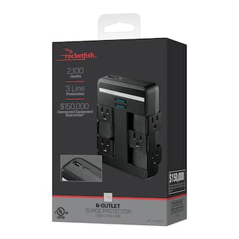 Rocketfish™ 6 Outlet/1 USB/1 USB C Swivel Wall Tap 2,100 Joules Rocketfish™ 6 Outlet/1 USB/1 USB C Swivel Wall Tap 2,100 Joules