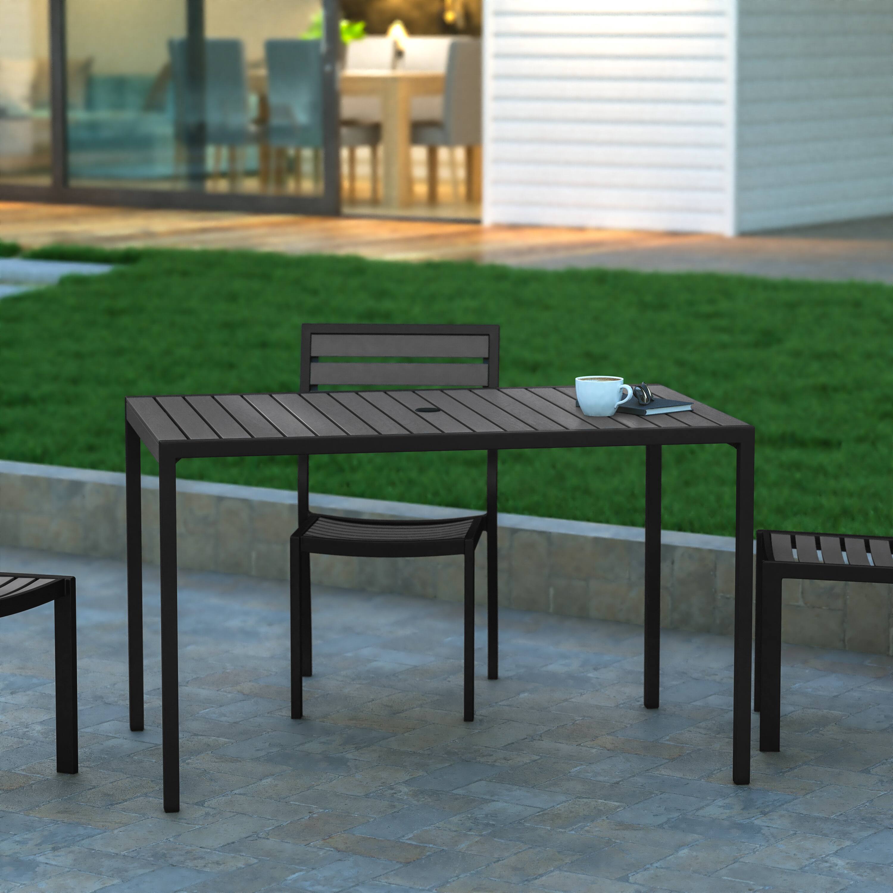 Alt View 1. Emma + Oliver - All-Weather Faux Teak Patio Dining Table with Steel Frame - Seats 4 - Gray Wash Teak.