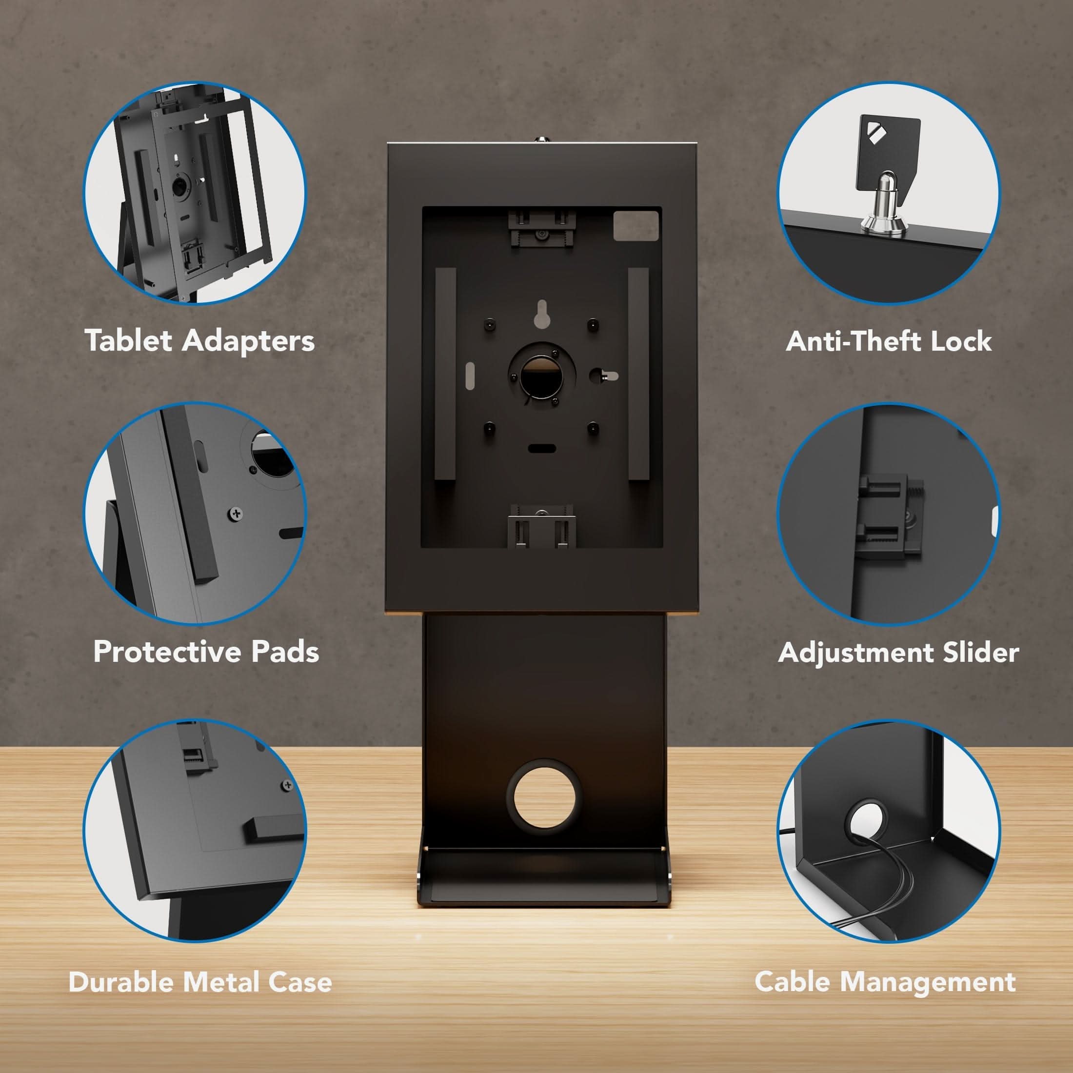 Tablet Adapters  
Anti-Theft Lock  
Protective Pads  
Adjustment Slider  
Durable Metal Case  
Cable Management