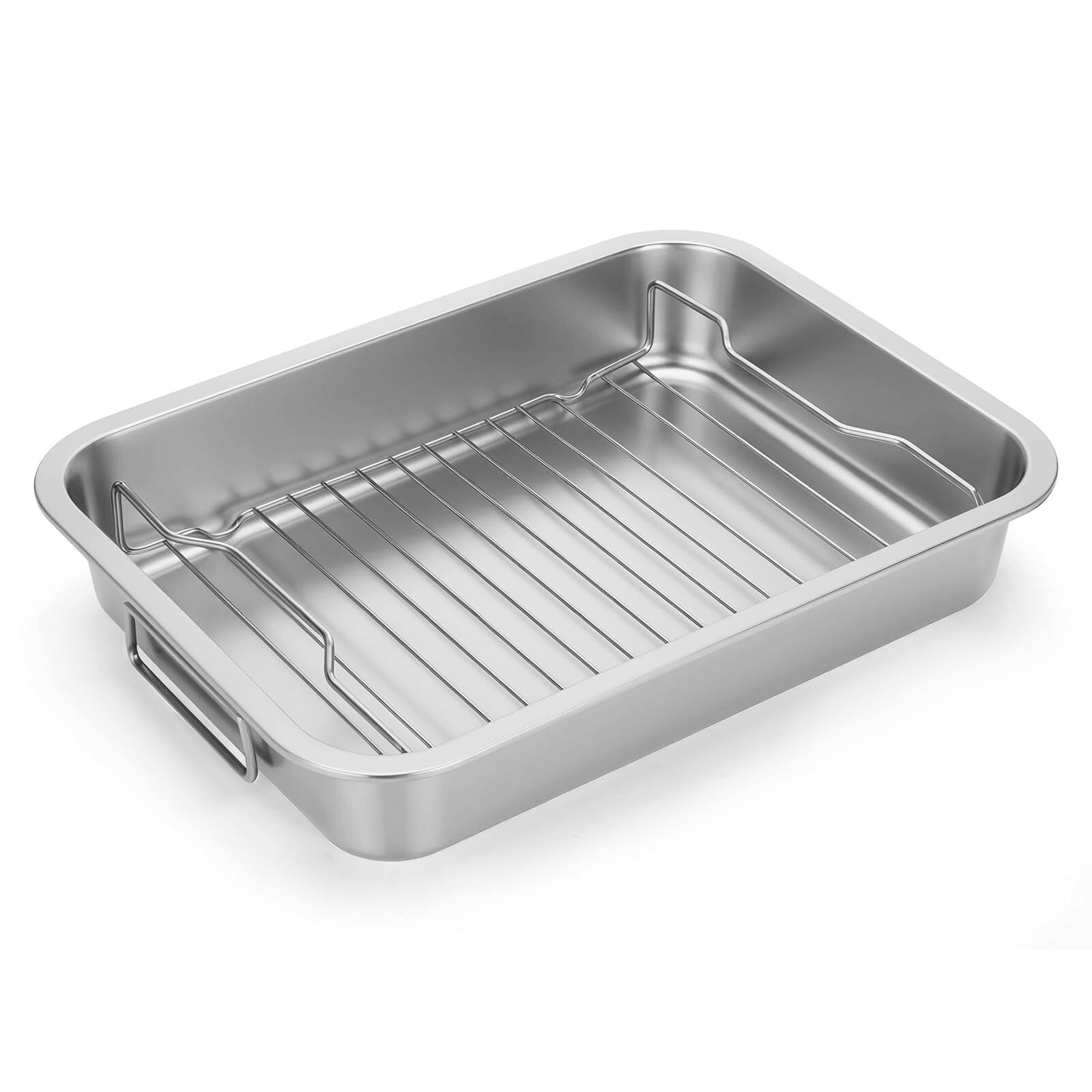 Front. Stylel Star - Stainless Steel Roasting Pan - Heavy Duty Turkey Baking Broiler Oven With Rack And Handle For High Sided Easy To Clea.
