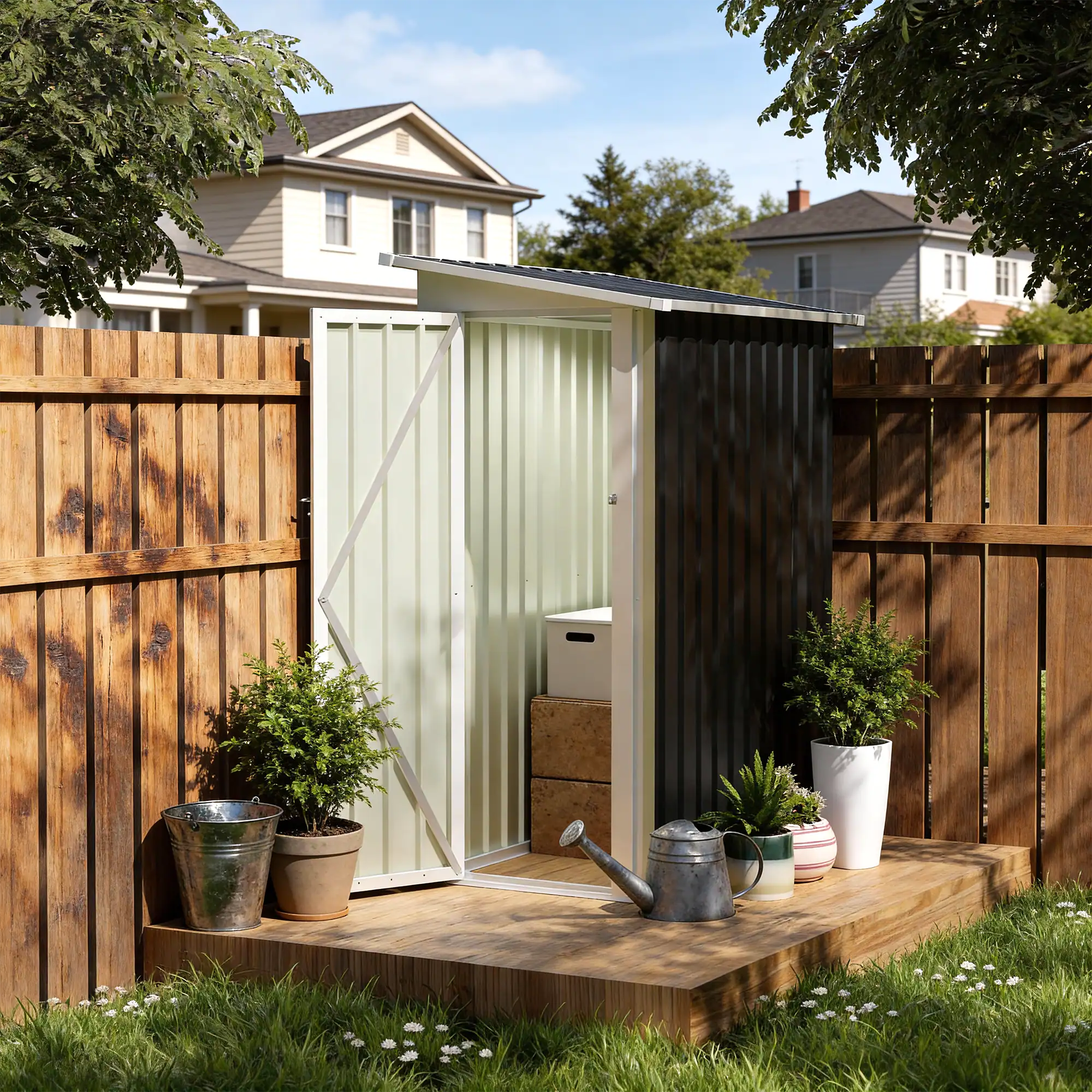 Angle. Loheer - Loheer 4.3x2.5FT Metal Garden Shed Pent Roof Outdoor Storage Shed for Backyard Patio.