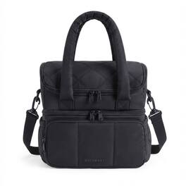Bagsmart - Double Deck Insulated Lunch Bag, 11.8L Quilted Thermal Tote with Leakproof Compartments & Shoulder Strap - Black