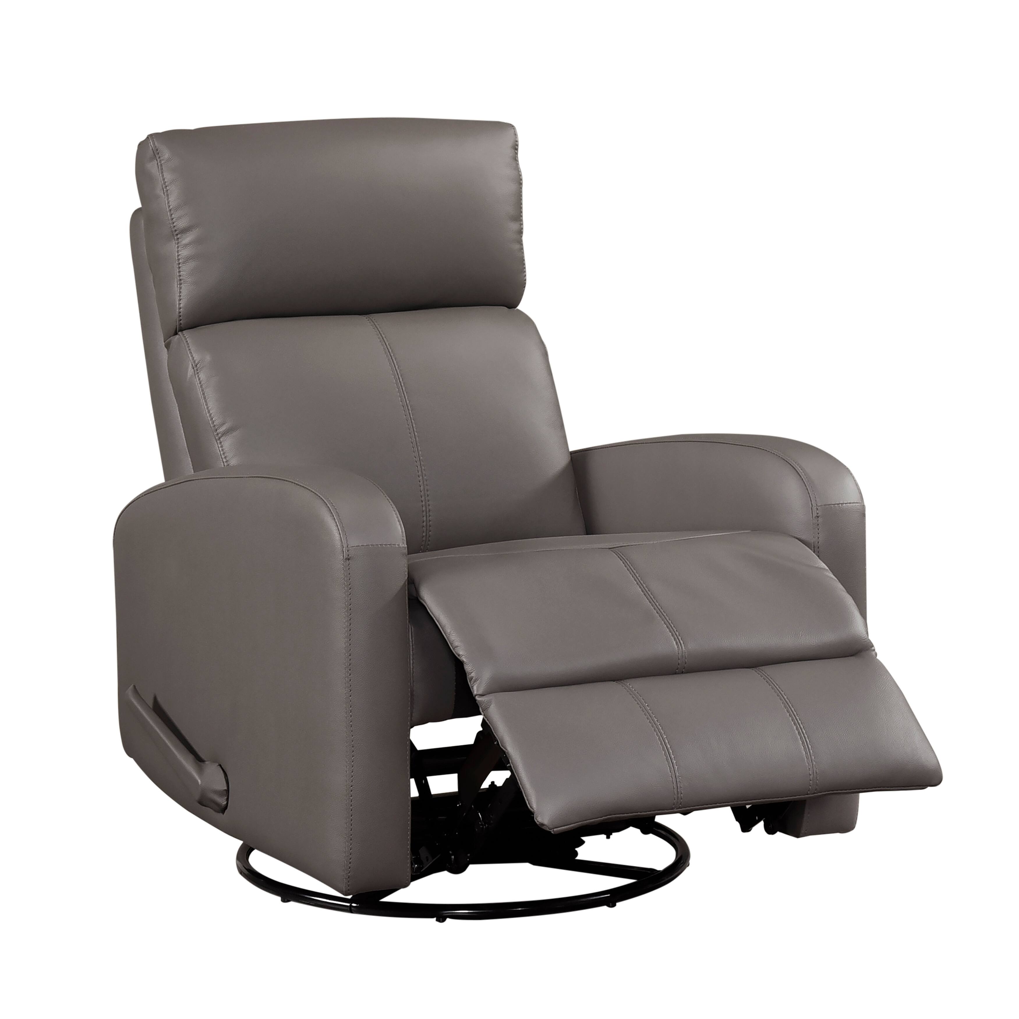 Left. TinyHomie - 1pc Glider Recliner Chair with Swivel Motion Mocha Leather Upholstery Luxury Comfort Solid Wood Living Room Furniture - Mocha.
