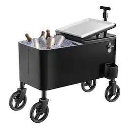 VEVOR - 80 Quart Rolling Ice Chest Cart, with 2-Stage Telescopic Pull Handle and 2 Swivel Casters, Portable Table Beach Patio - Black