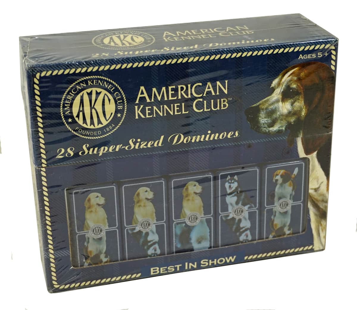 Hasbro - American Kennel Club Dominoes - 28 Super Sized Dominoes - Beagle, Golden Retriever, Pug, Old English Sheepdog, Dalmation - Multi