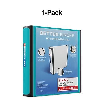 1-Pack  
BETTER BINDER  
Our Most Durable Binder  

Staples  
Lasting Performance  
Flexible Spine  
2"  
5440