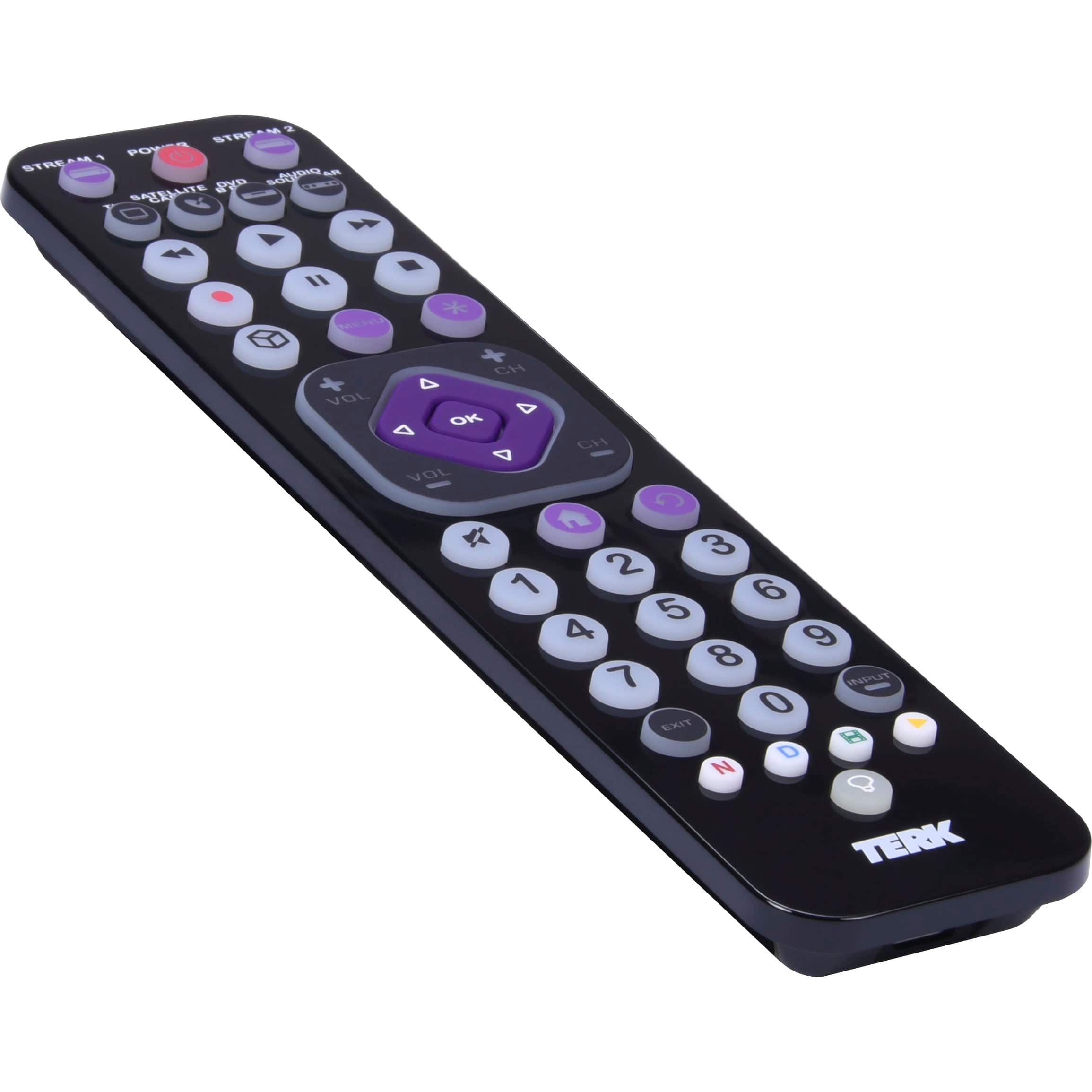 Angle Zoom. TERK - Rechargeable 6-Device Backlit Universal Remote - Black.