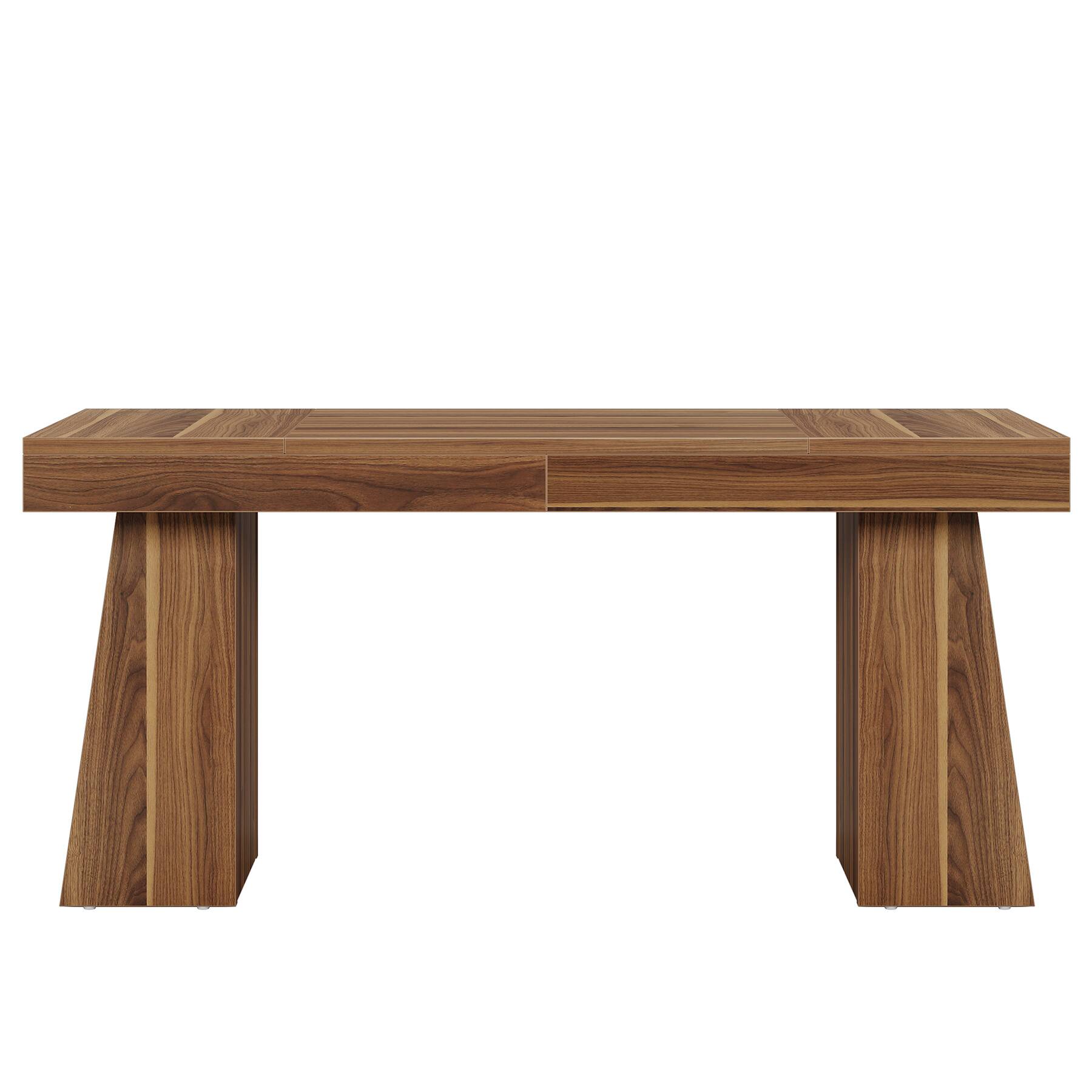 Left. APRILSOUL - 63in Executive Desk Large Office Computer Workstation with Sturdy Double Pedestal Base Elegant Study and Writing Table - Brown.