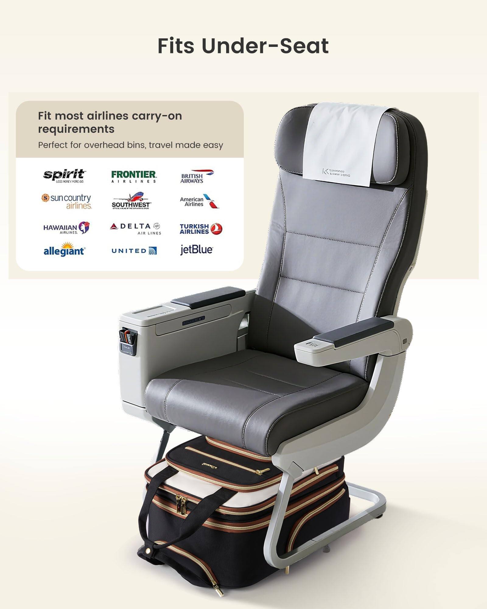 Fits Under-Seat

Fit most airlines carry-on requirements  
Perfect for overhead bins, travel made easy

- Spirit Airlines
- Frontier Airlines
- British Airways
- Sun Country Airlines
- Southwest Airlines
- Hawaiian Airlines
- Delta Air Lines
- Turkish Airlines
- Allegiant
- United Airlines
- JetBlue