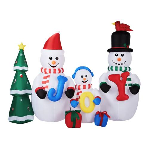 Winado - 8 FT Christmas Santa Snowman Family with JOY and Xmas Tree Inflatable Decoration for Outdoor Air Blown Holiday - Multicolor