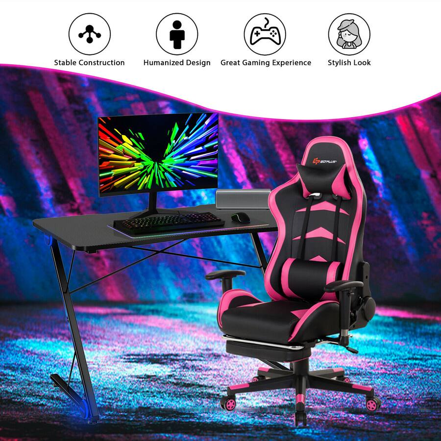 Costway Z Shaped Gaming Desk with LED Lights 43.5