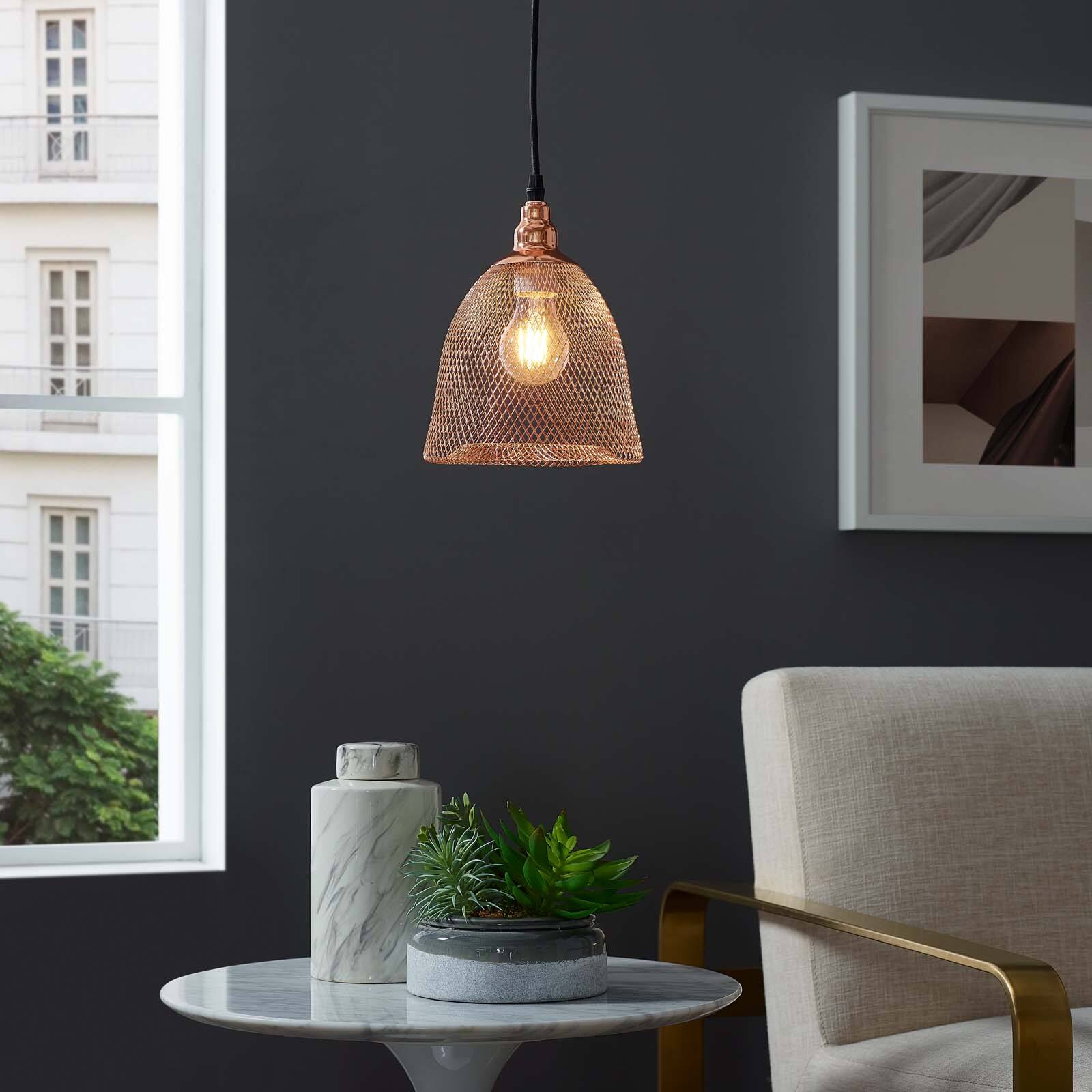 Left. Modway - Glimmer Bell-Shaped Rose Gold Pendant Light by Modway - Rose Gold.