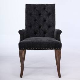 GOODSILO - Upholstered Tufted Accent Dining Chair with Curved Wood Legs and Chenille Fabric in Neutral Beige - Black