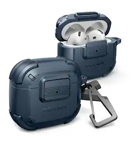 Dexnor - Case for AirPods 4 with Drop-Proof Lock, Shockproof Rugged Bumper Protective Cover with Carabiner, Keyring, Cleaner Kit - Navy Blue