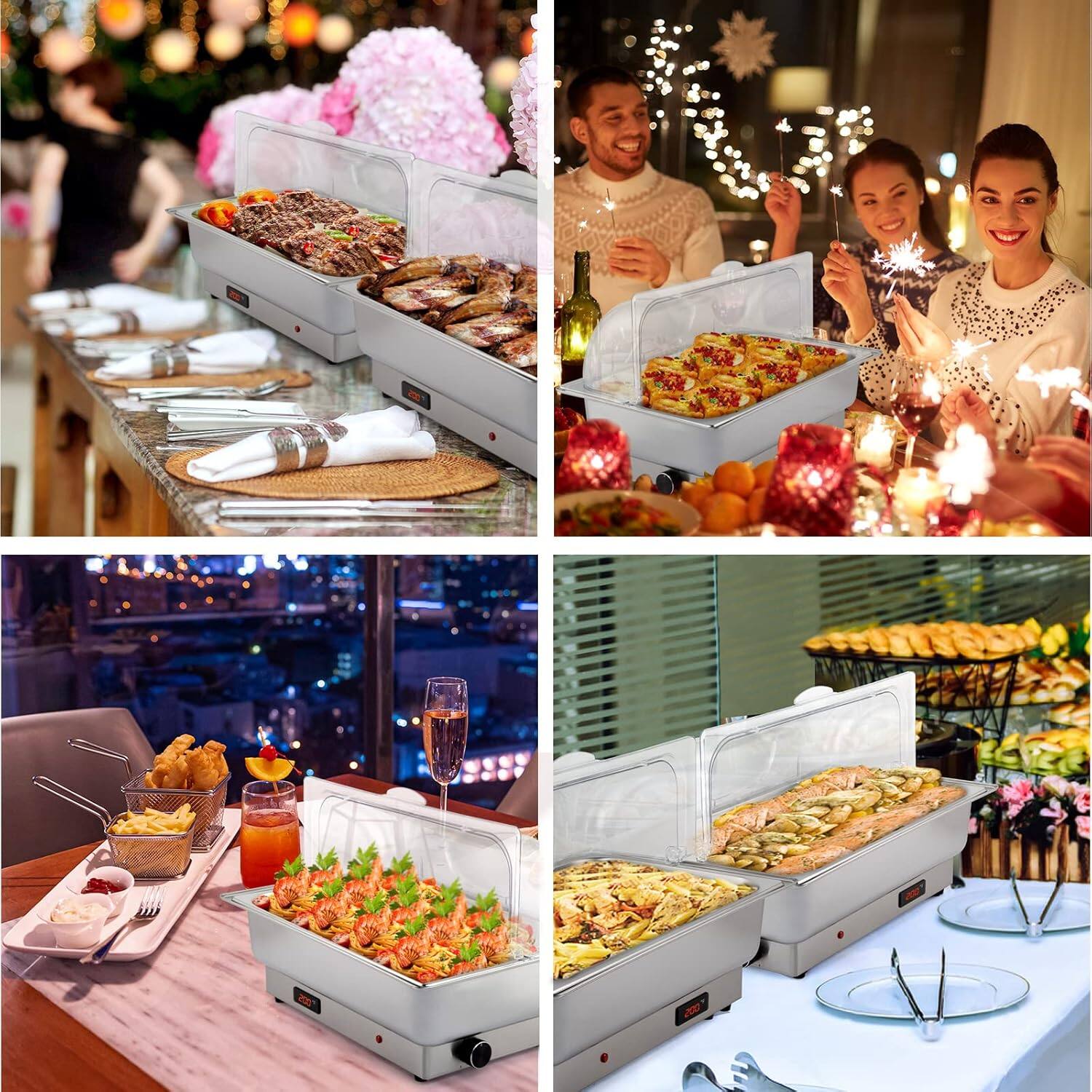 Alt View 7. Winado - Electric 9 QT Roll Top Chafing Dish Buffet Set,Stainless Steel Chafer,Food Warmer with Transparent PC Lid, Full Size - Silver.