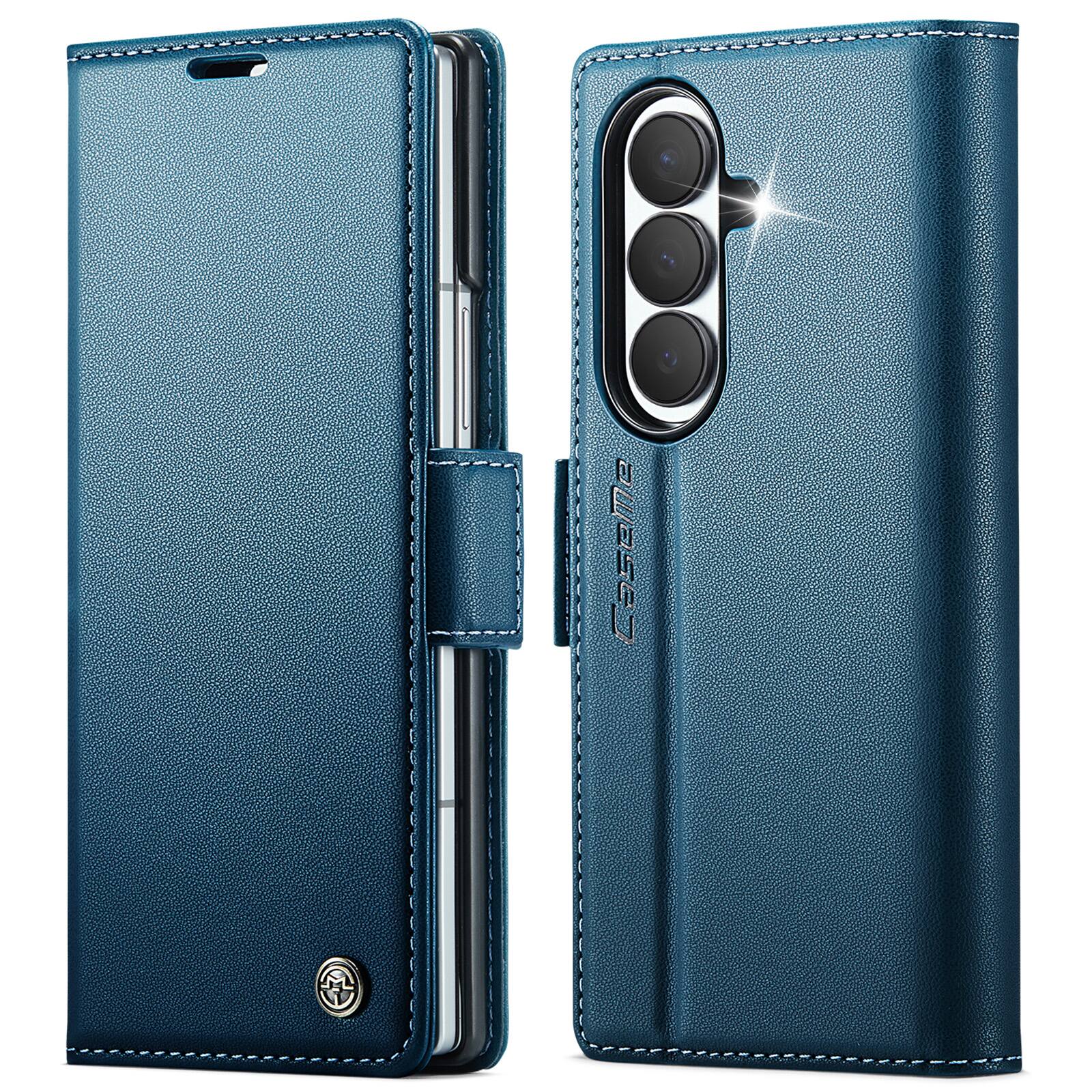 Angle. UUCOVER - For Samsung Galaxy Z Fold8 Ultra PU Leather Wallet Case with RFID Blocking Card Holder Cash Slot, Magnetic Folio Cover - Blue.