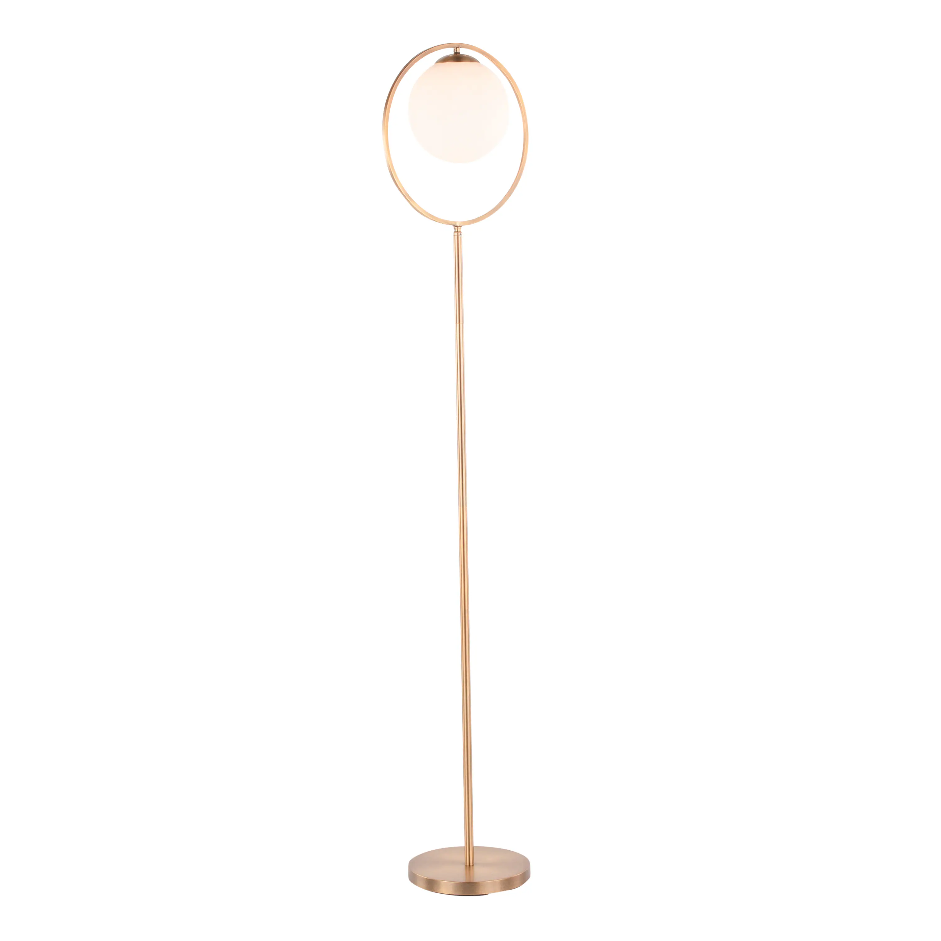 Angle. Loheer - Loheer Frosted Glass Globe Light Brass Finish 65 Inch Accent Luminaire for Living Room - Gold.